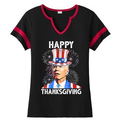 Happy Thanksgiving Joe Biden Firework Patriotic 4th Of July Ladies Halftime Notch Neck Tee