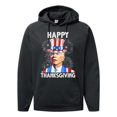 Happy Thanksgiving Joe Biden Firework Patriotic 4th Of July Performance Fleece Hoodie