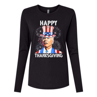 Happy Thanksgiving Joe Biden Firework Patriotic 4th Of July Womens Cotton Relaxed Long Sleeve T-Shirt