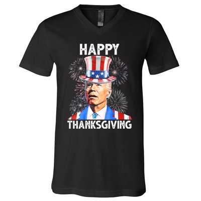 Happy Thanksgiving Joe Biden Firework Patriotic 4th Of July V-Neck T-Shirt