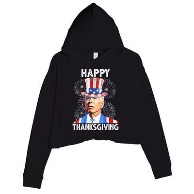 Happy Thanksgiving Joe Biden Firework Patriotic 4th Of July Crop Fleece Hoodie