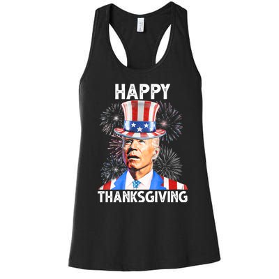 Happy Thanksgiving Joe Biden Firework Patriotic 4th Of July Women's Racerback Tank