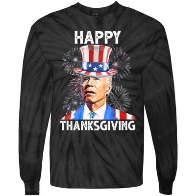 Happy Thanksgiving Joe Biden Firework Patriotic 4th Of July Tie-Dye Long Sleeve Shirt