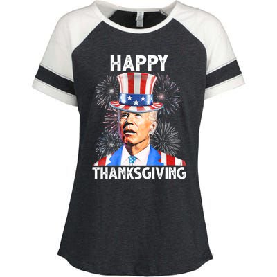 Happy Thanksgiving Joe Biden Firework Patriotic 4th Of July Enza Ladies Jersey Colorblock Tee