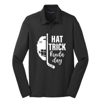 Hat Trick Kinda Day Ice Hockey Player Silk Touch Performance Long Sleeve Polo