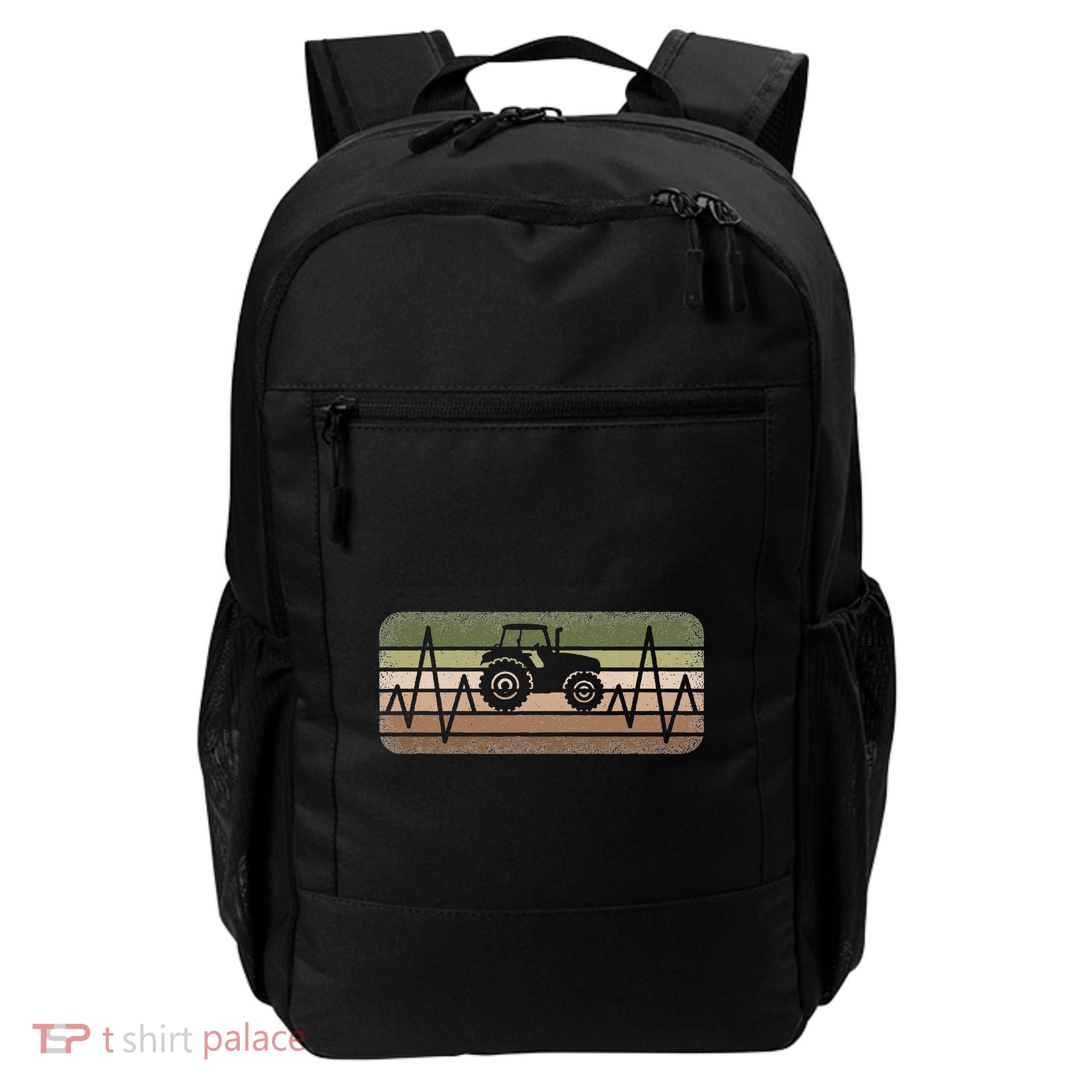 Heartbeat Tractor Lover Funny Farming Retro Farmer Daily Commute Backpack