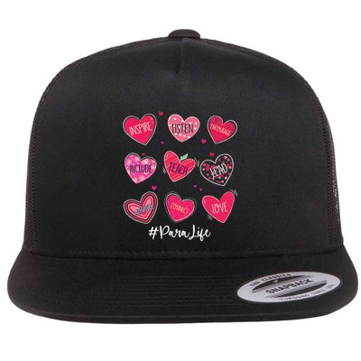 Hearts Teach Love Inspire Para Life Flat Bill Trucker Hat