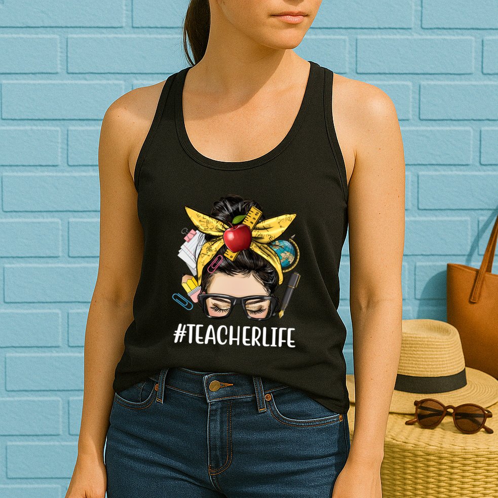 Hashtag Teacher Life Hair Bun Gift For Teacher Womens Tank Top