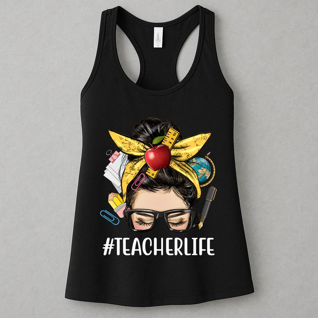 Hashtag Teacher Life Hair Bun Gift For Teacher Womens Tank Top