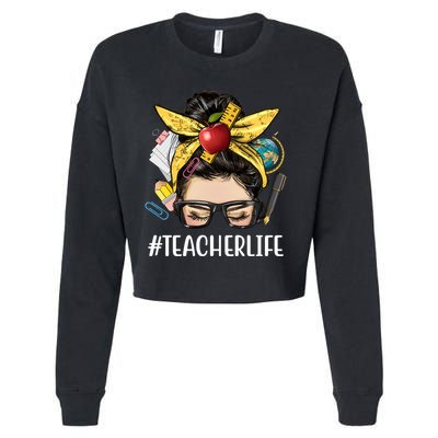 Hashtag Teacher Life Hair Bun Gift For Teacher Cropped Pullover Crew