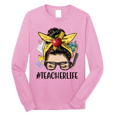 Hashtag Teacher Life Hair Bun Gift For Teacher Long Sleeve Shirt