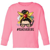 Hashtag Teacher Life Hair Bun Gift For Teacher Toddler Long Sleeve Shirt