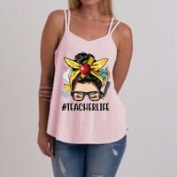 Hashtag Teacher Life Hair Bun Gift For Teacher Women's Strappy Tank