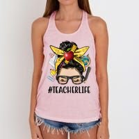 Hashtag Teacher Life Hair Bun Gift For Teacher Women's Knotted Racerback Tank