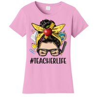 Hashtag Teacher Life Hair Bun Gift For Teacher Women's T-Shirt