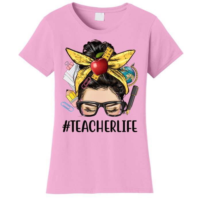 Hashtag Teacher Life Hair Bun Gift For Teacher Women's T-Shirt