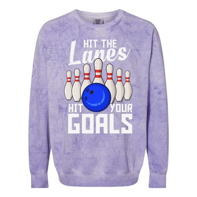 Hit The Lanes Hit Your Goals Bowling Colorblast Crewneck Sweatshirt