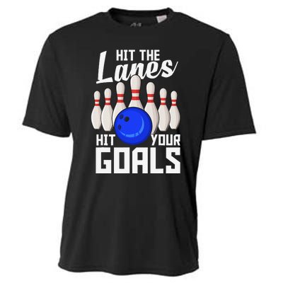 Hit The Lanes Hit Your Goals Bowling Cooling Performance Crew T-Shirt