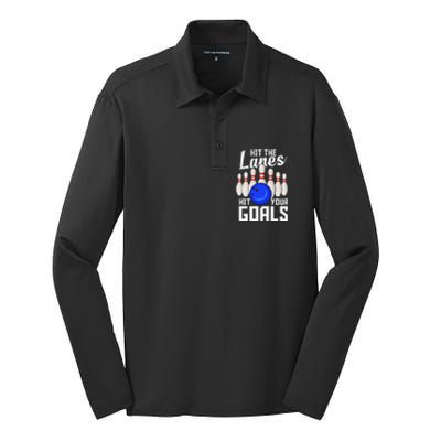 Hit The Lanes Hit Your Goals Bowling Silk Touch Performance Long Sleeve Polo