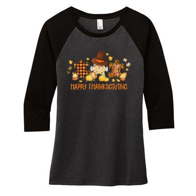 Happy Thanksgiving Leopard Autism Awareness Fall Autumn Women's Tri-Blend 3/4-Sleeve Raglan Shirt