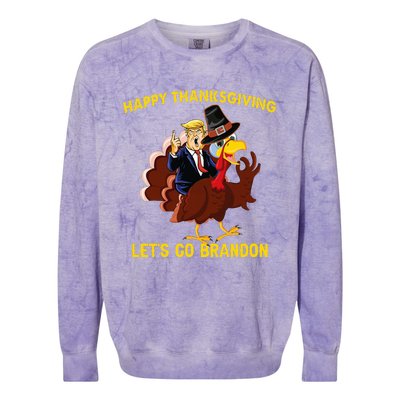 Happy Thanksgiving Lets Go Brandon Funny Trump Riding Turkey Colorblast Crewneck Sweatshirt