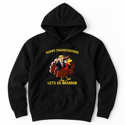 Happy Thanksgiving Lets Go Brandon Funny Trump Riding Turkey Hoodie