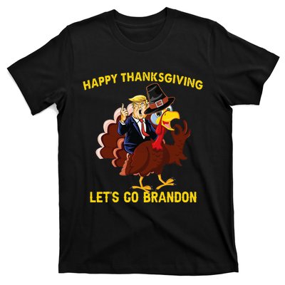 Happy Thanksgiving Lets Go Brandon Funny Trump Riding Turkey T-Shirt