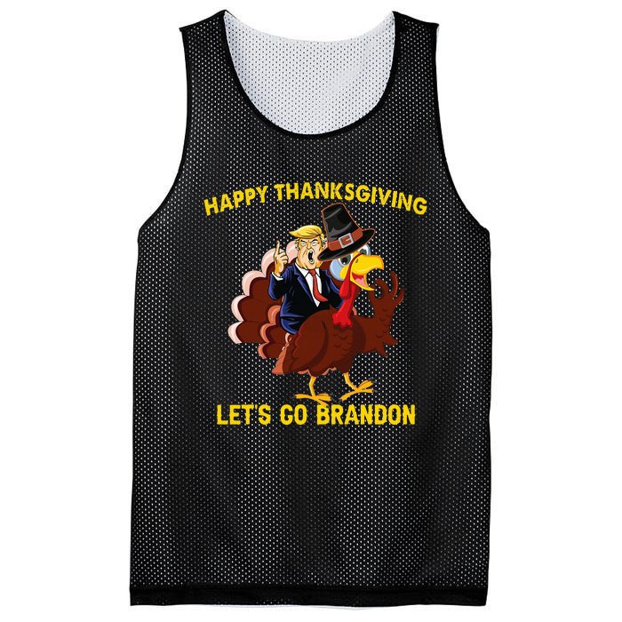 Happy Thanksgiving Lets Go Brandon Funny Trump Riding Turkey Mesh Reversible Basketball Jersey Tank