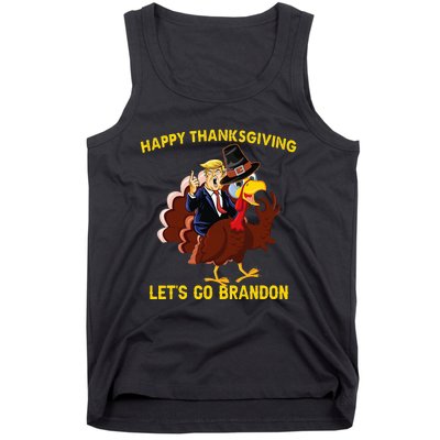 Happy Thanksgiving Lets Go Brandon Funny Trump Riding Turkey Tank Top