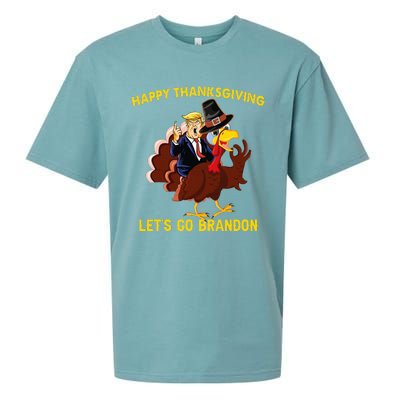 Happy Thanksgiving Lets Go Brandon Funny Trump Riding Turkey Sueded Cloud Jersey T-Shirt