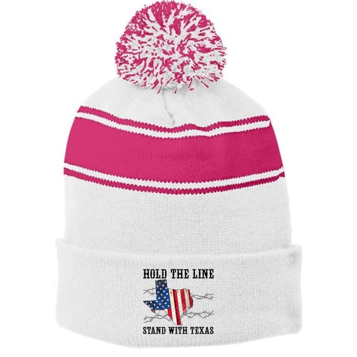 Hold The Line Stand With Texas Stripe Pom Pom Beanie