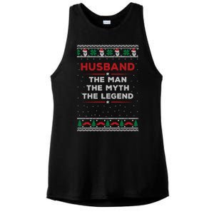 Husband The Man Myth The Legend Ugly Christmas Sweater Ladies PosiCharge Tri-Blend Wicking Tank