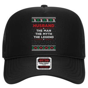 Husband The Man Myth The Legend Ugly Christmas Sweater High Crown Mesh Back Trucker Hat