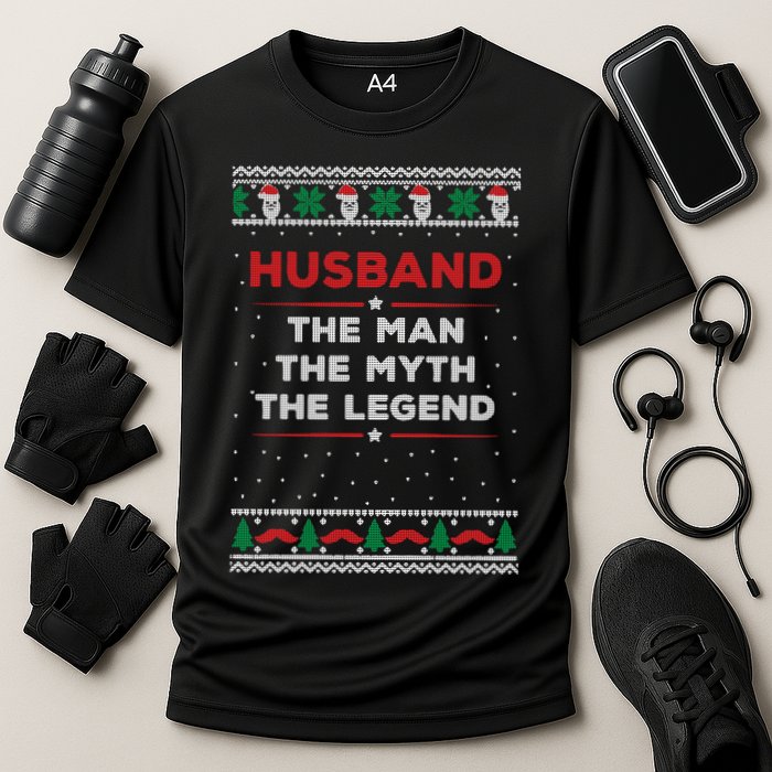Husband The Man Myth The Legend Ugly Christmas Sweater Cooling Performance Crew T-Shirt