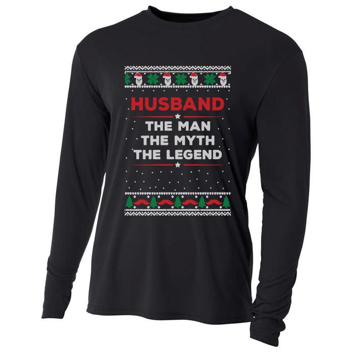 Husband The Man Myth The Legend Ugly Christmas Sweater Cooling Performance Long Sleeve Crew