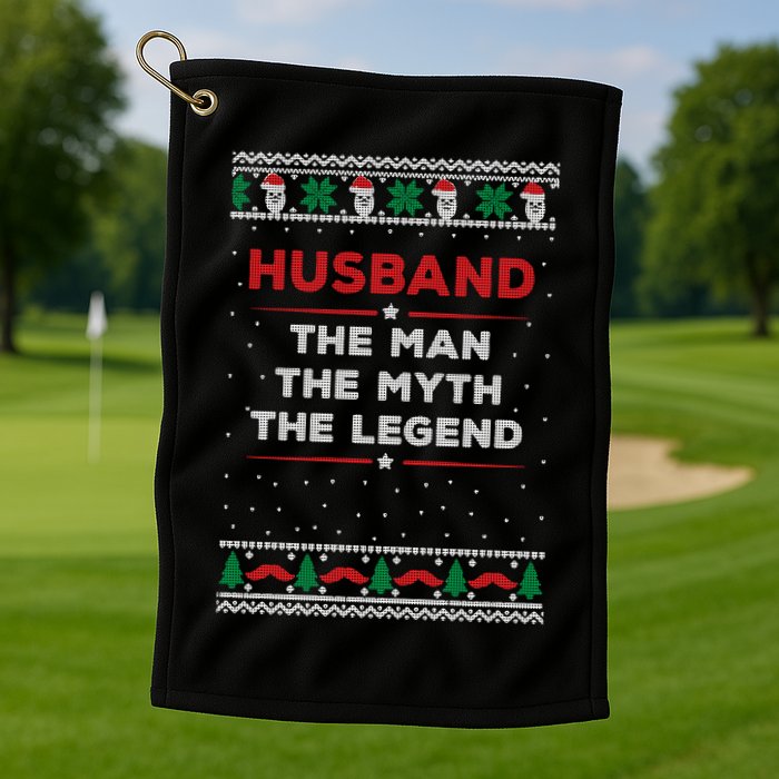Husband The Man Myth The Legend Ugly Christmas Sweater Golf Towel