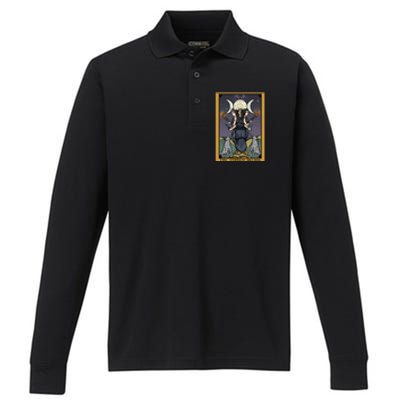 Hekate The Moon Tarot Card Pagan Witch Triple Moon Goddess Gift Performance Long Sleeve Polo