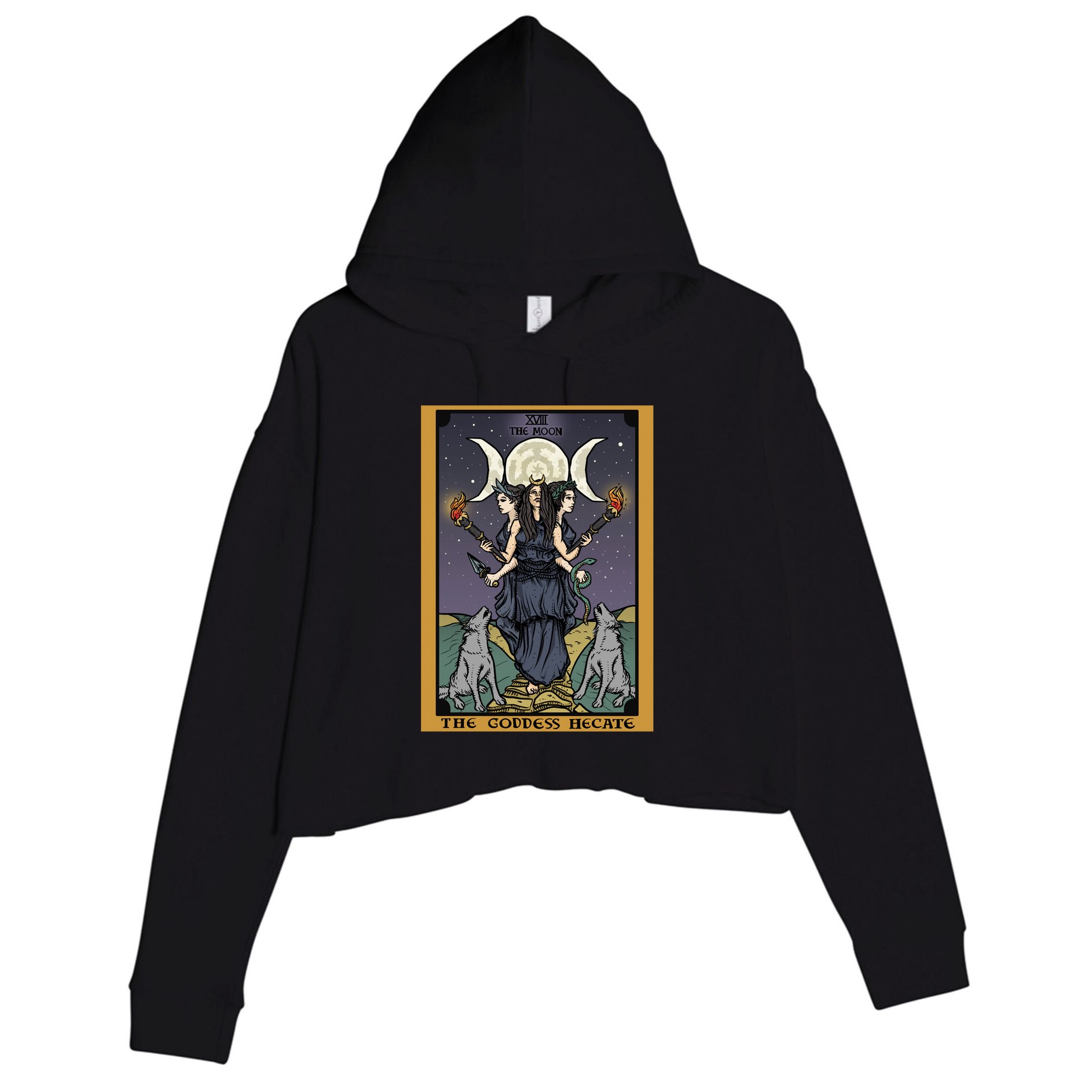 Hekate The Moon Tarot Card Pagan Witch Triple Moon Goddess Gift Crop Fleece Hoodie