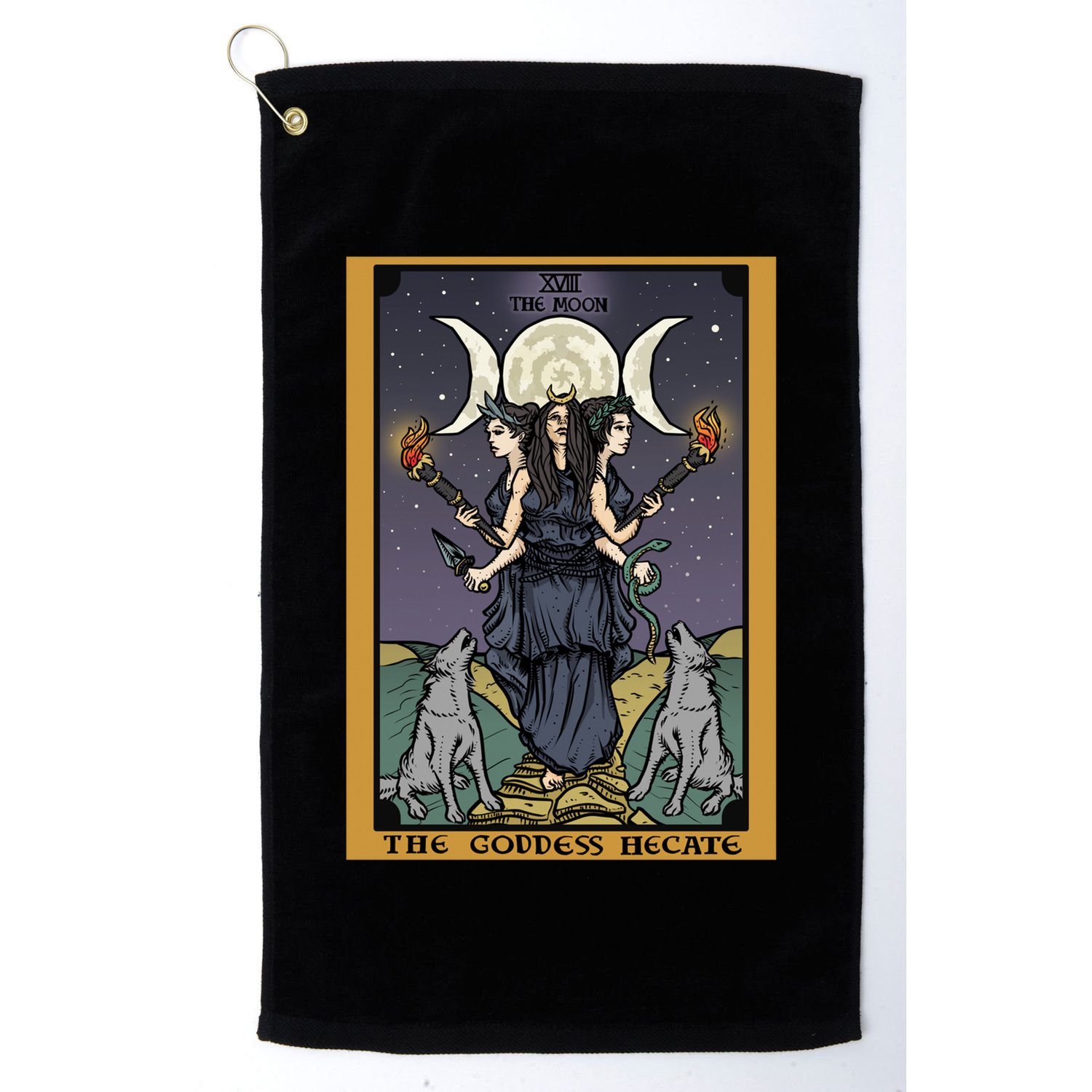 Hekate The Moon Tarot Card Pagan Witch Triple Moon Goddess Gift Golf Towel