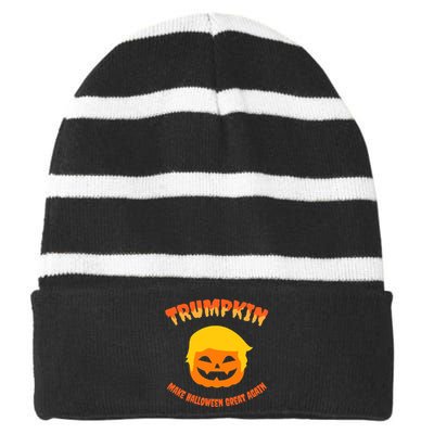 Halloween Trumpkin Make Halloween Great Again Donald Trump Striped Beanie with Solid Band