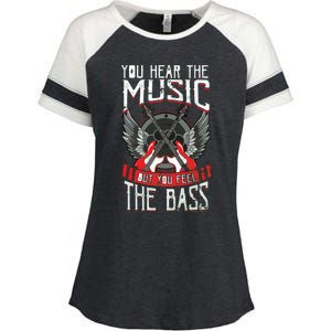 Hear The Music Feel The Bass Player Bassist Guitarist Gift Enza Ladies Jersey Colorblock Tee