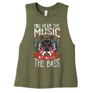 Hear The Music Feel The Bass Player Bassist Guitarist Gift Women's Racerback Cropped Tank