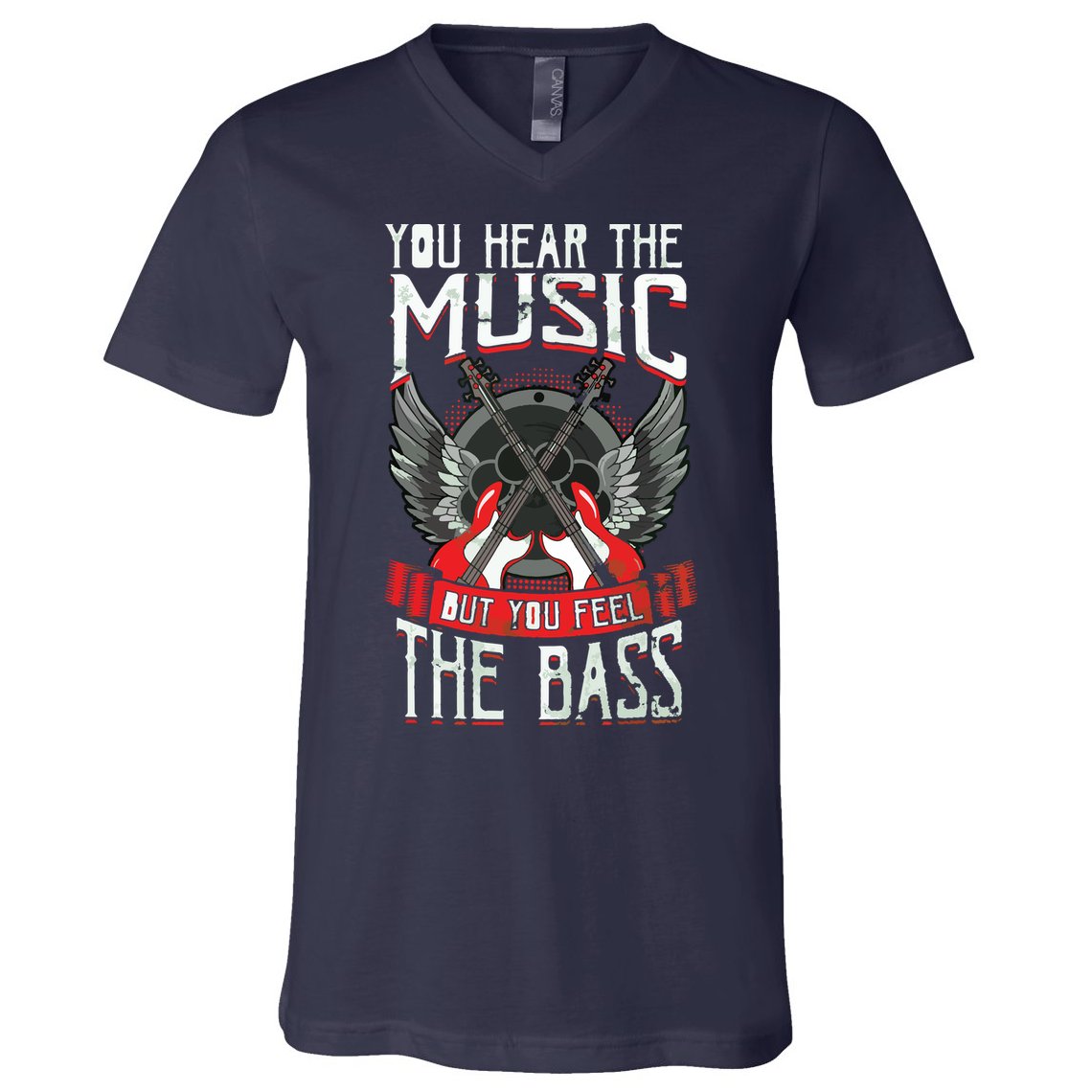 Hear The Music Feel The Bass Player Bassist Guitarist Gift V-Neck T-Shirt