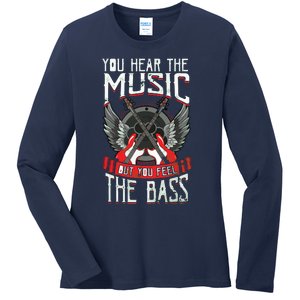 Hear The Music Feel The Bass Player Bassist Guitarist Gift Ladies Long Sleeve Shirt