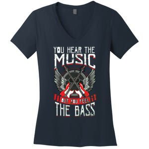 Hear The Music Feel The Bass Player Bassist Guitarist Gift Women's V-Neck T-Shirt