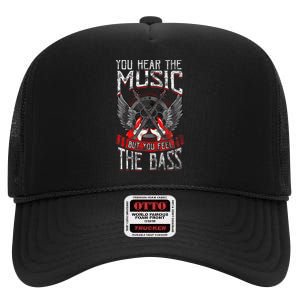 Hear the Music Feel the Bass Player Bassist Guitarist Gift  High Crown Mesh Back Trucker Hat