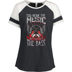 Hear the Music Feel the Bass Player Bassist Guitarist Gift  Enza Ladies Jersey Colorblock Tee