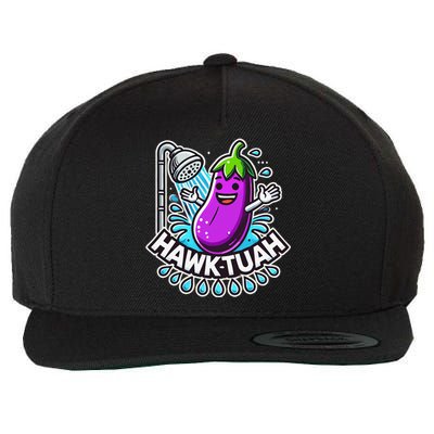 Hawk Tuah Meme Eggplant Joke T Huck Tua Wool Snapback Cap