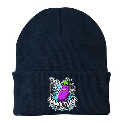 Hawk Tuah Meme Eggplant Joke T Huck Tua Knit Cap Winter Beanie