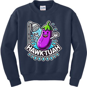 Hawk Tuah Meme Eggplant Joke T Huck Tua Kids Sweatshirt